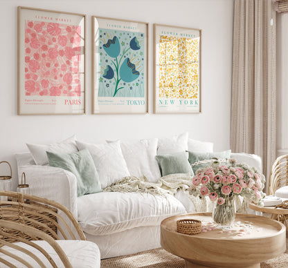 Flower Market Wall Art Set of 9 Art Prints, Modern Floral Wall Decor, Digital Download