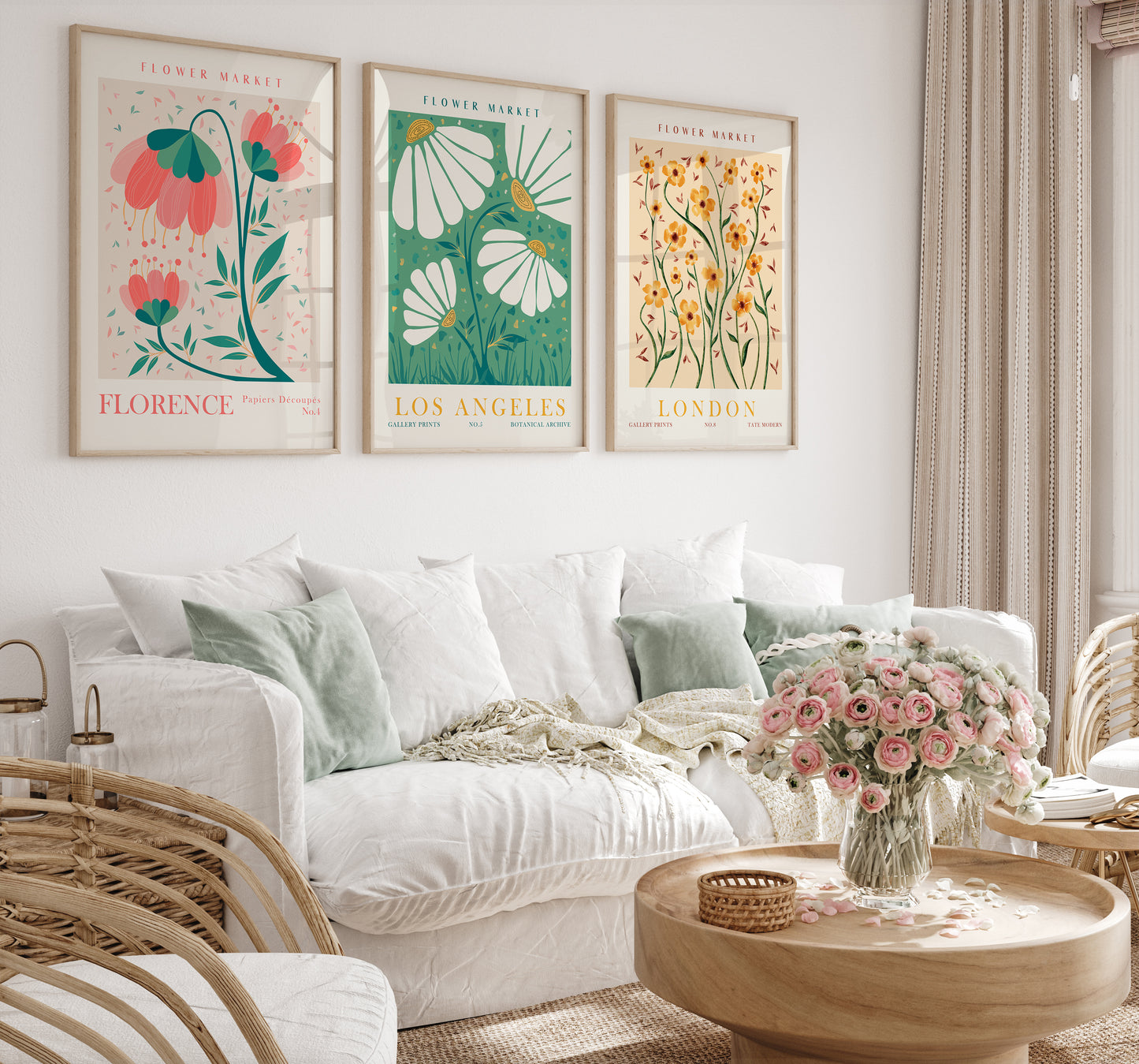 Flower Market Wall Art Set of 9 Art Prints, Modern Floral Wall Decor, Digital Download